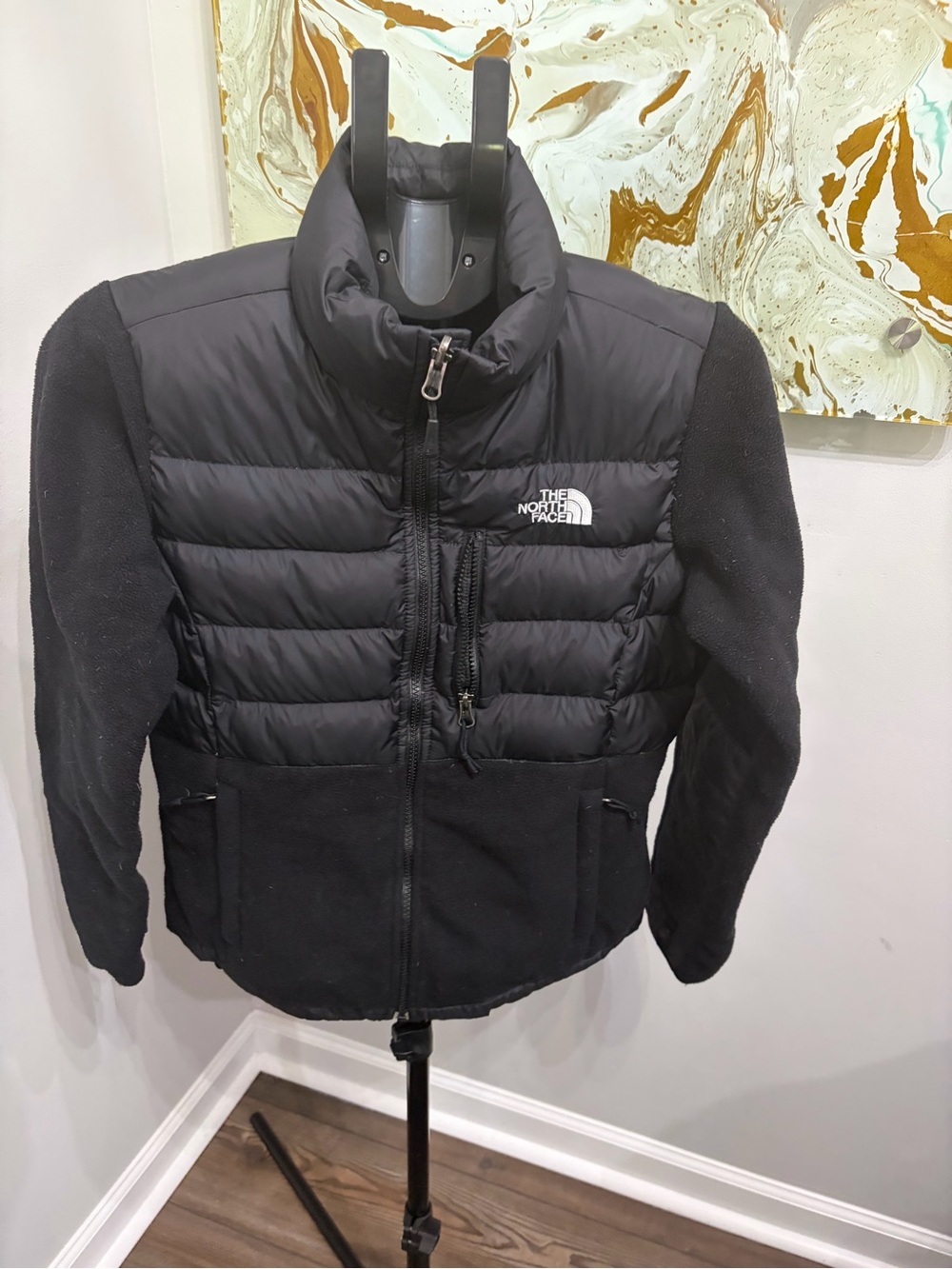 The North Face Women's Denali 550 Down Hybrid Puffer Fleece Jacket Black Small